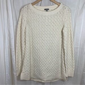 T by Talbots Cotton Blend Fisherman Knit Sweater Size S‎ Ivory Cream